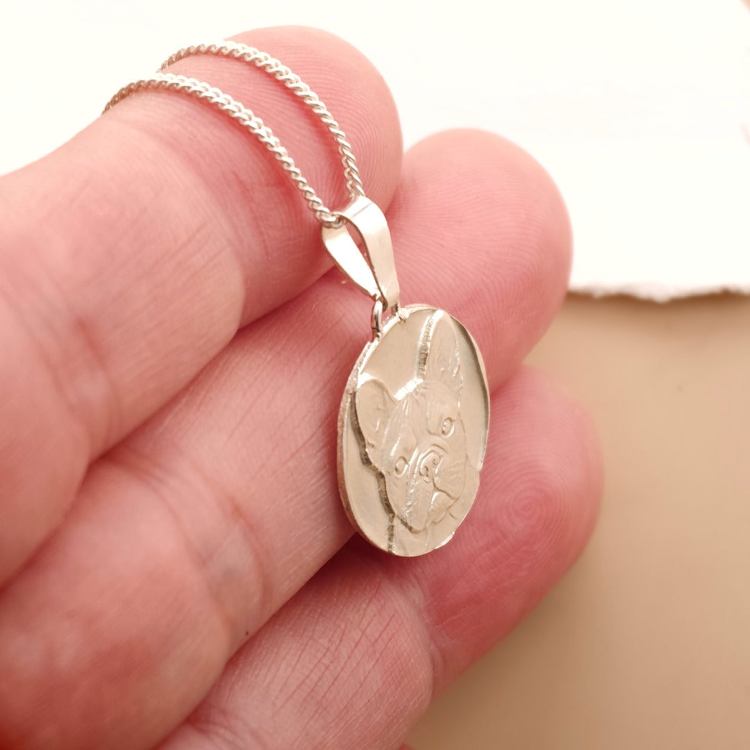 French Bulldog Engraved Sterling Silver Coin Necklace