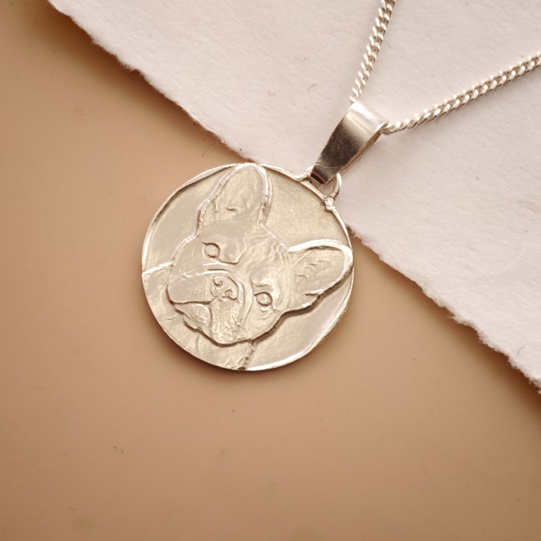 French Bulldog Engraved Sterling Silver Coin Necklace