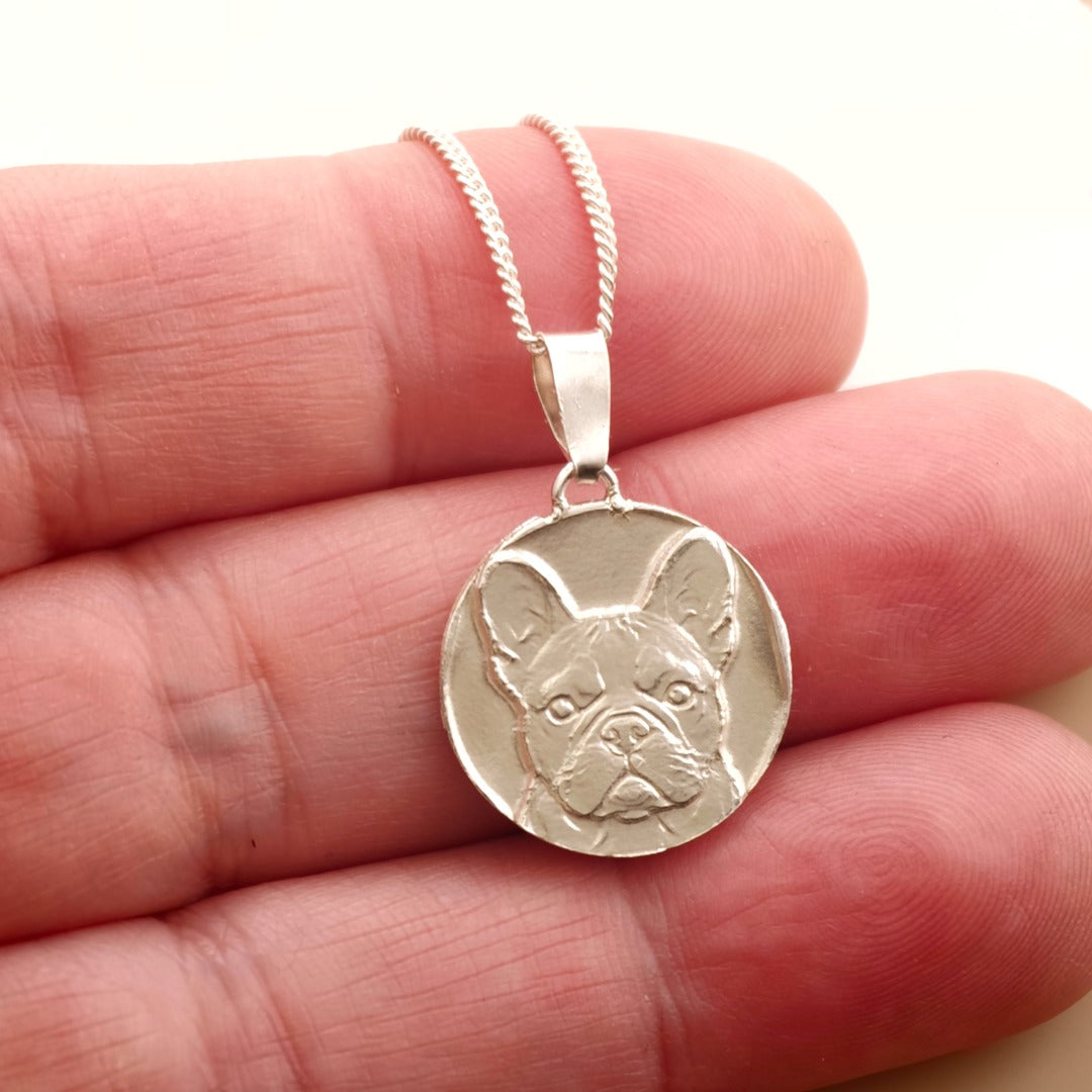 French Bulldog Engraved Sterling Silver Coin Necklace