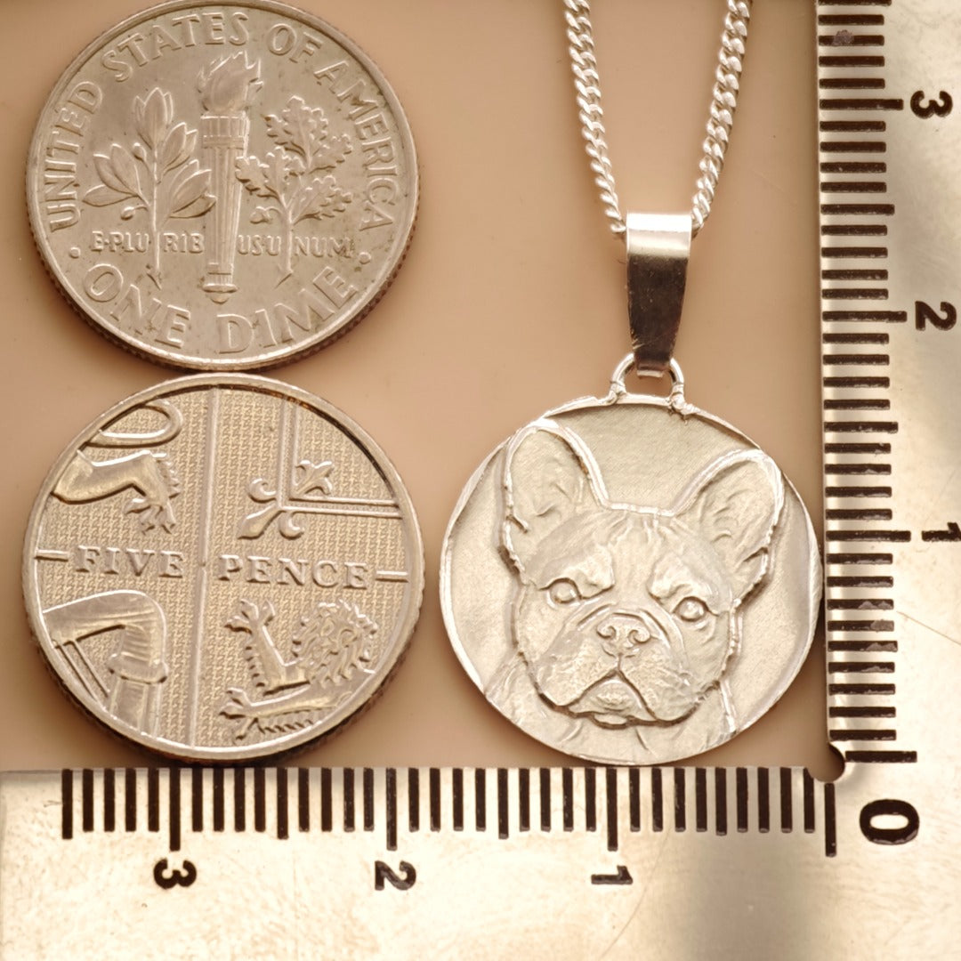 French Bulldog Engraved Sterling Silver Coin Necklace