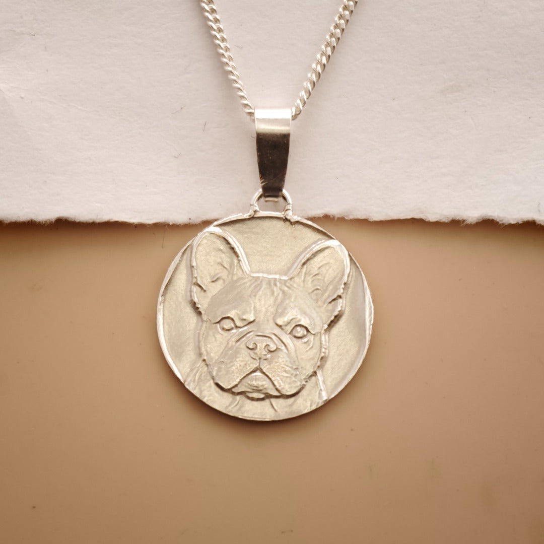 French Bulldog Engraved Sterling Silver Coin Necklace