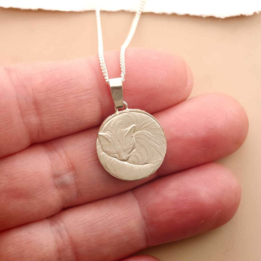 Cat Engraved Sterling Silver Coin Necklace