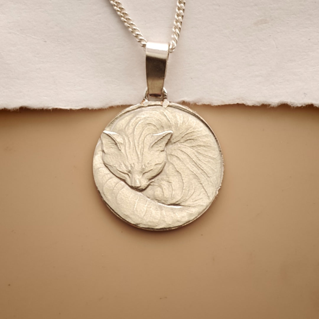 Cat Engraved Sterling Silver Coin Necklace