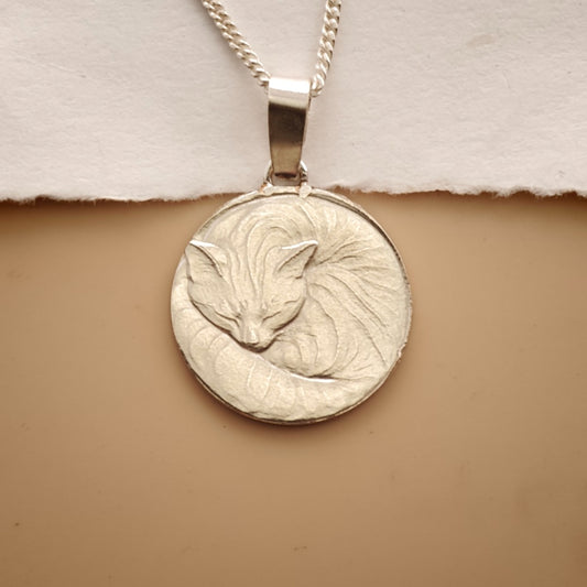 Cat Engraved Sterling Silver Coin Necklace