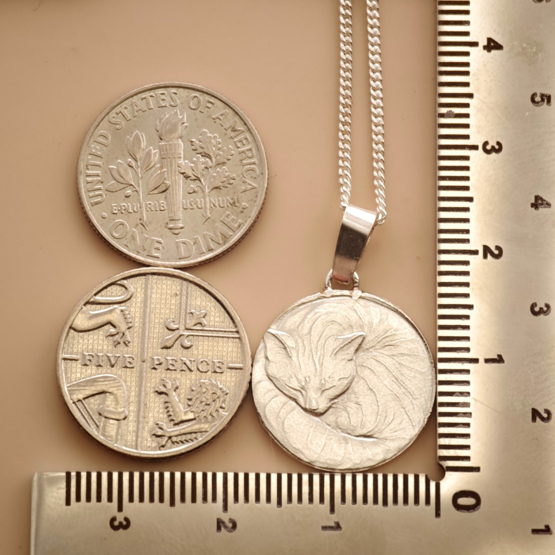 Cat Engraved Sterling Silver Coin Necklace