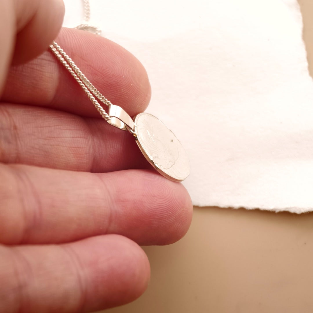 Cat Engraved Sterling Silver Coin Necklace