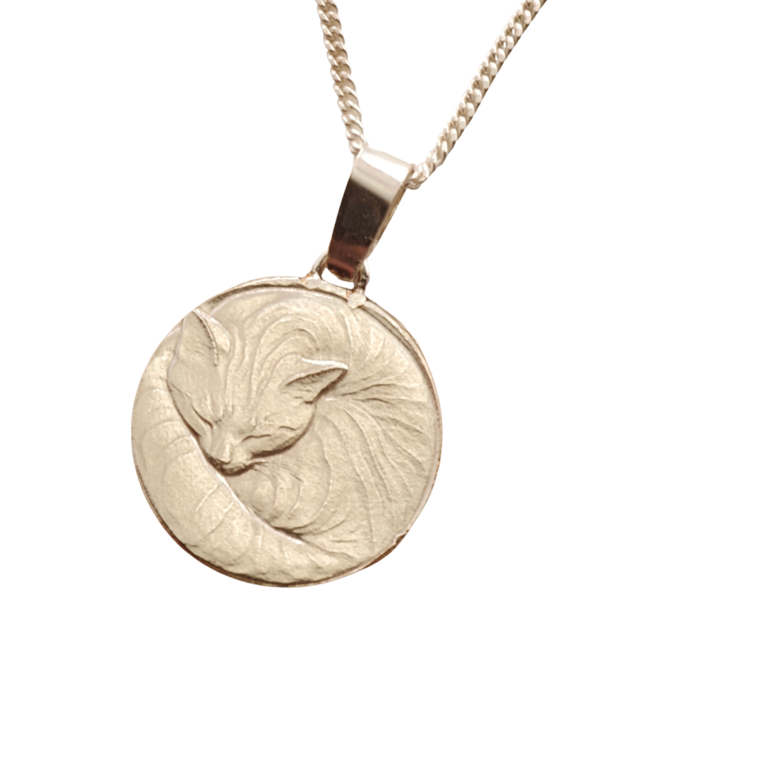 Cat Engraved Sterling Silver Coin Necklace