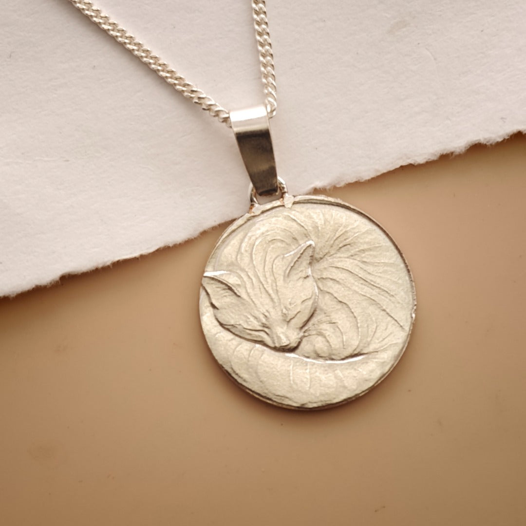 Cat Engraved Sterling Silver Coin Necklace