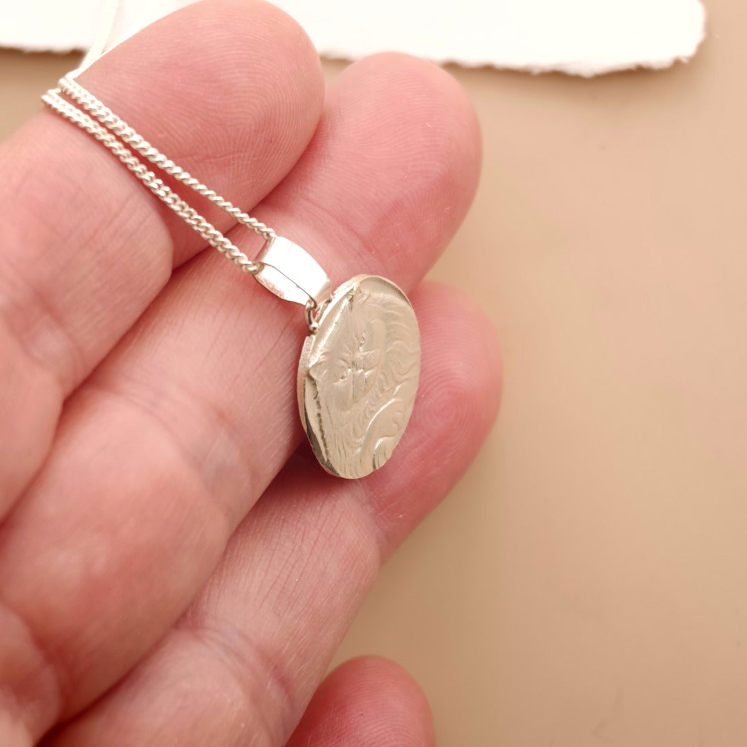 Persian Cat Engraved Sterling Silver Coin Necklace