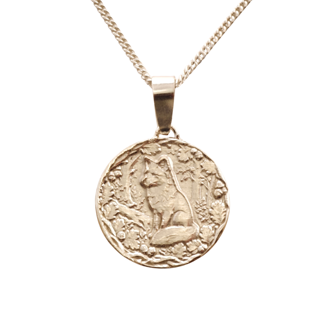Fox Engraved Sterling Silver Coin Necklace