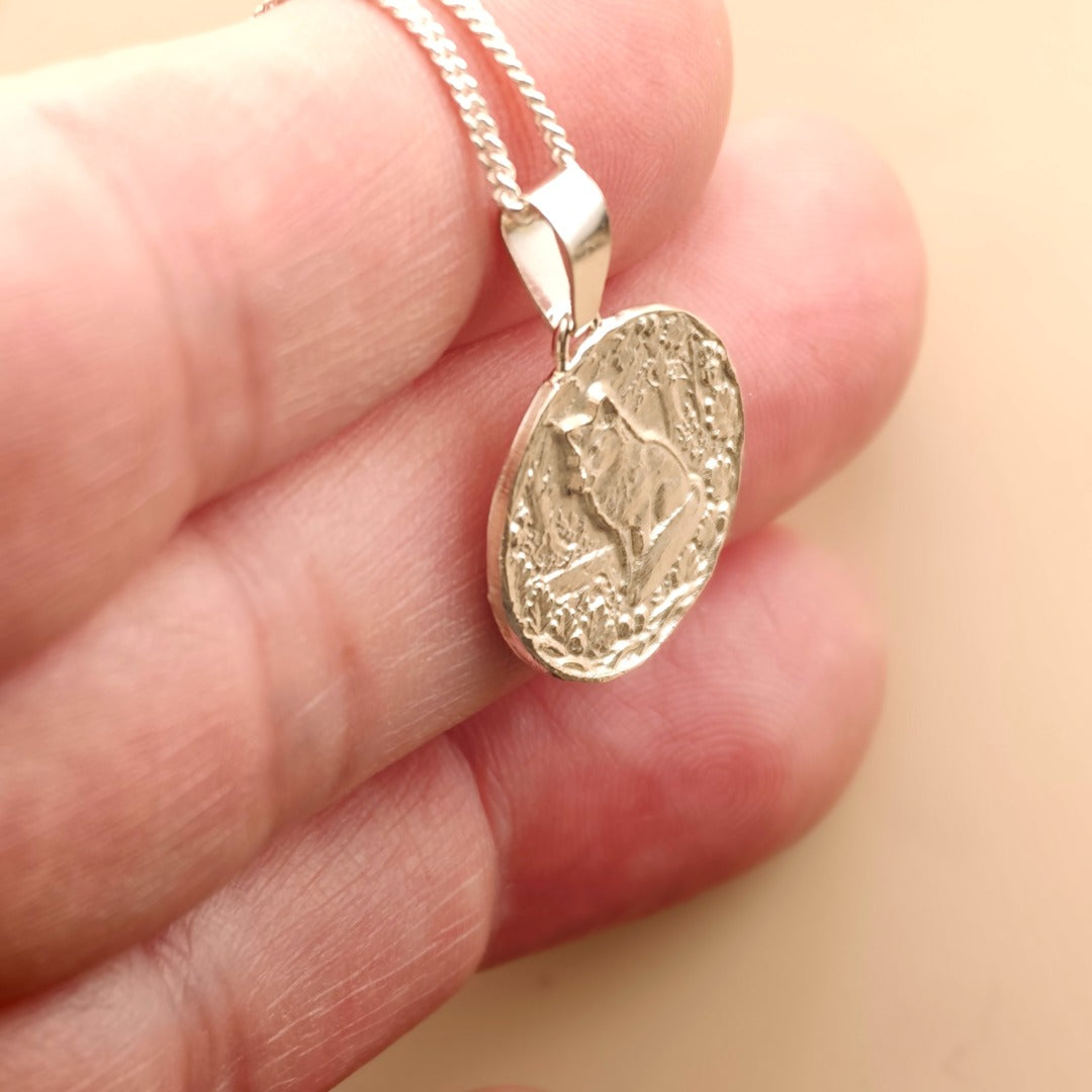 Fox Engraved Sterling Silver Coin Necklace