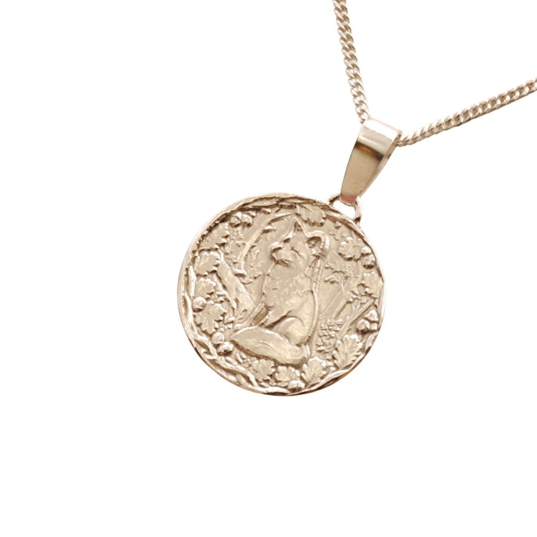 Fox Engraved Sterling Silver Coin Necklace