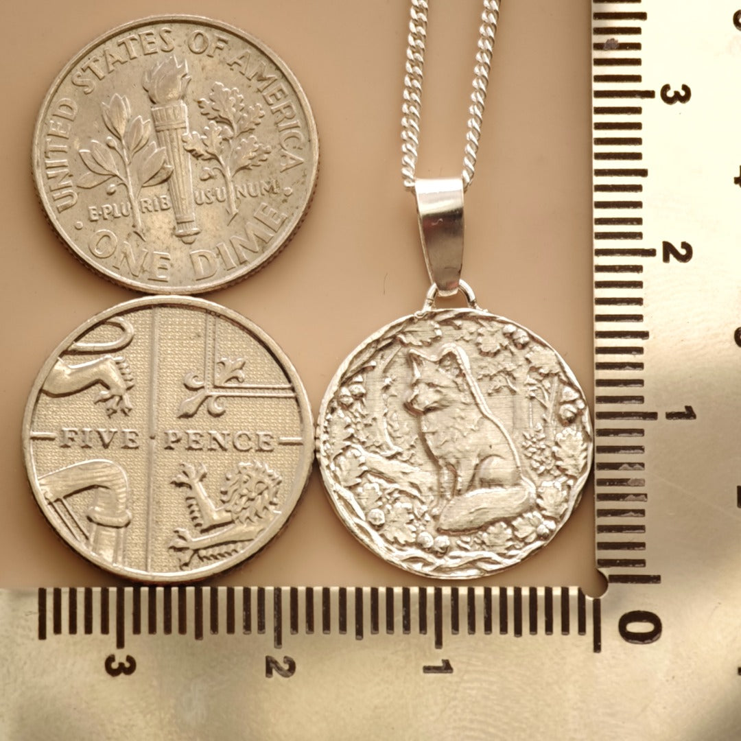 Fox Engraved Sterling Silver Coin Necklace