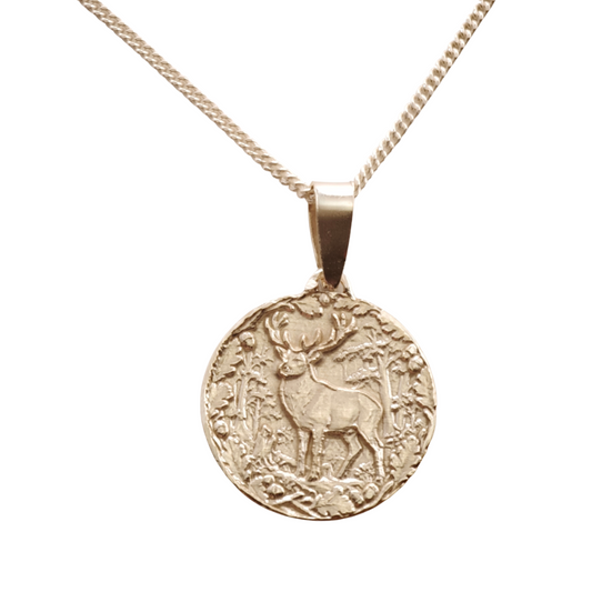 Stag Engraved Sterling Silver Coin Necklace