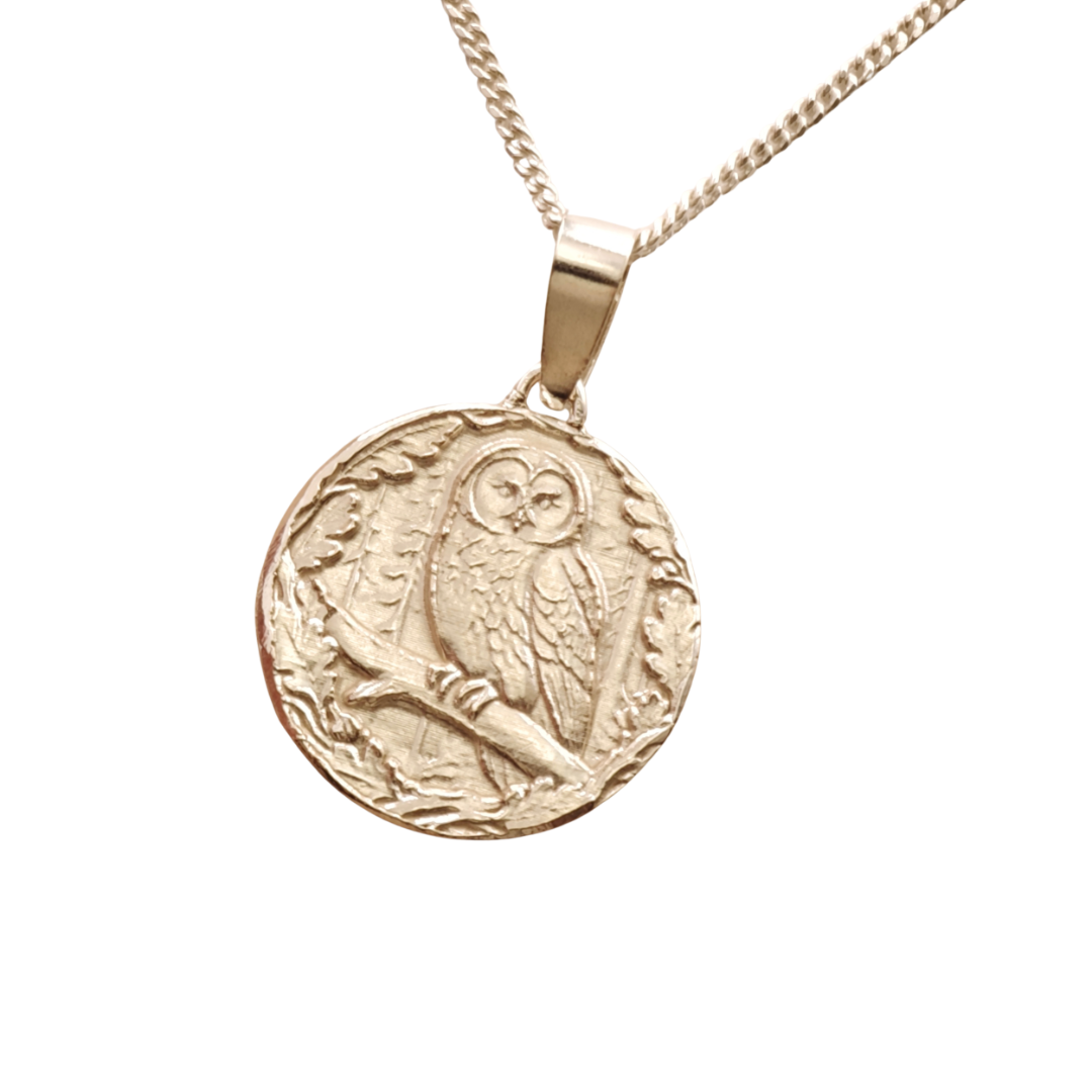 Owl Engraved Sterling Silver Coin Necklace