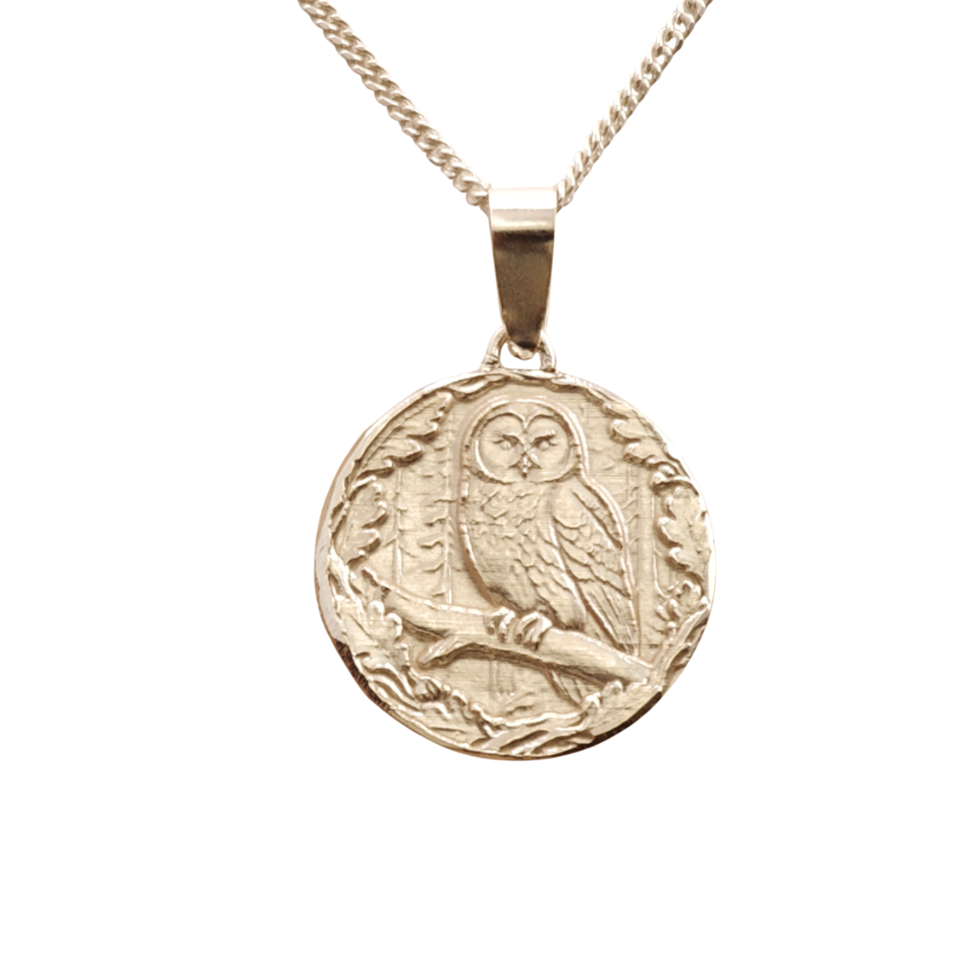 Owl Engraved Sterling Silver Coin Necklace