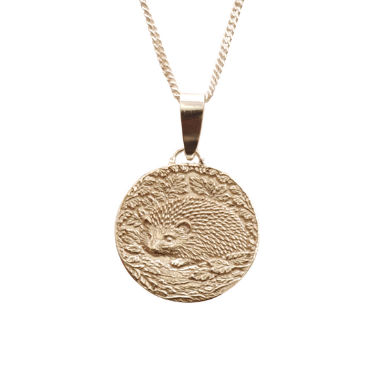 Hedgehog Engraved Sterling Silver Coin Necklace