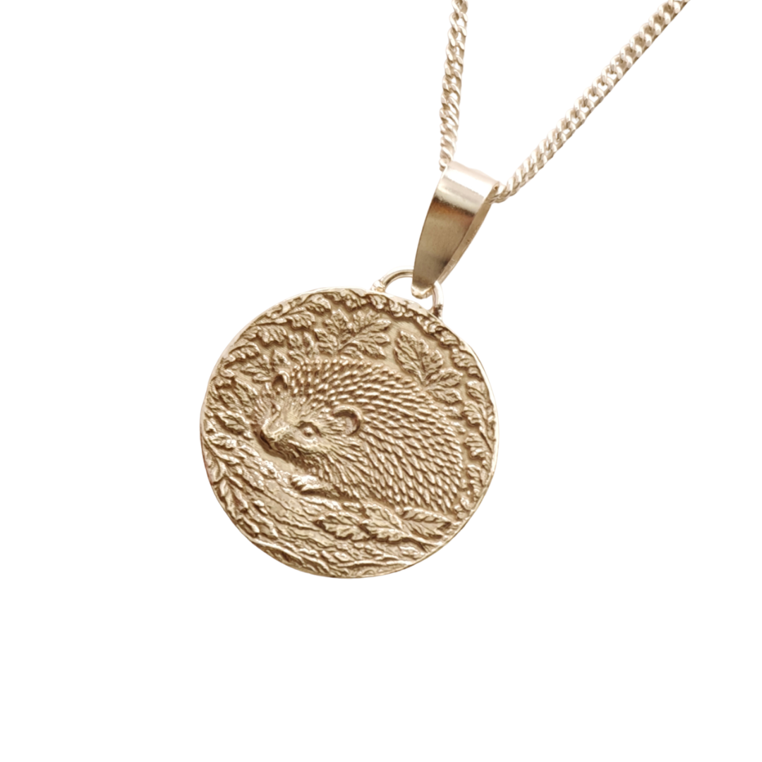 Hedgehog Engraved Sterling Silver Coin Necklace