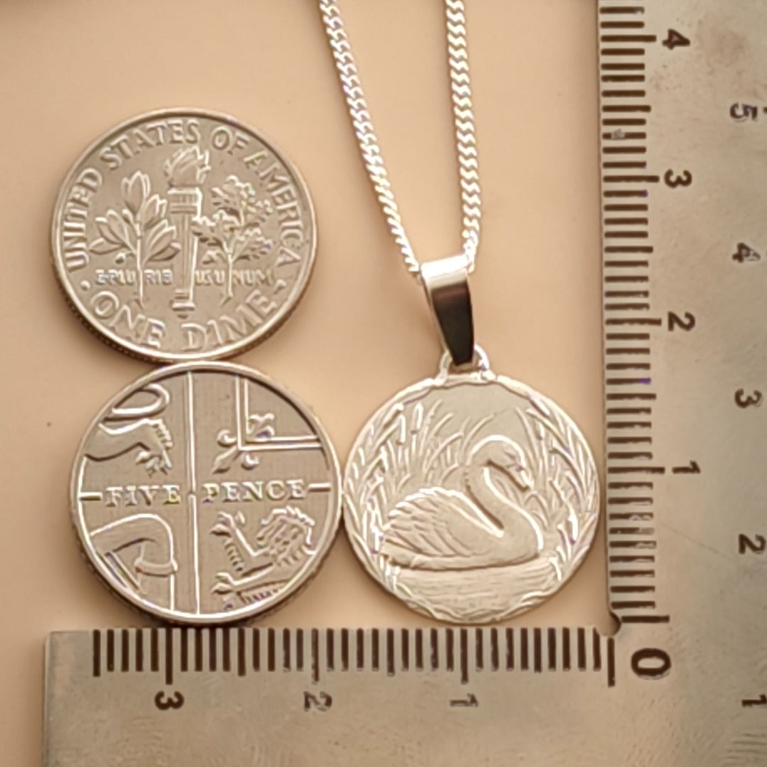 Swan Engraved Sterling Silver Coin Necklace