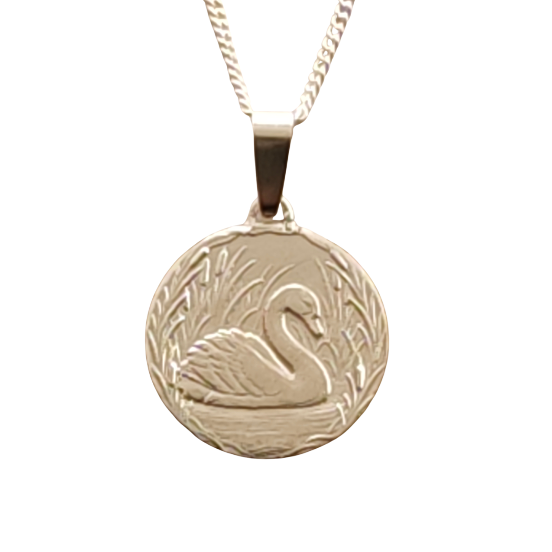 Swan Engraved Sterling Silver Coin Necklace