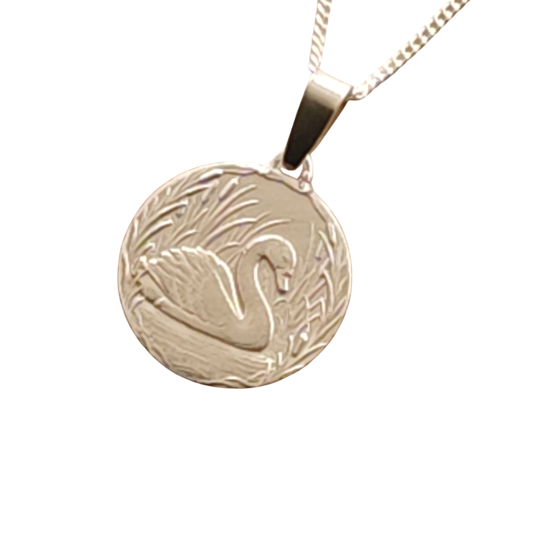 Swan Engraved Sterling Silver Coin Necklace