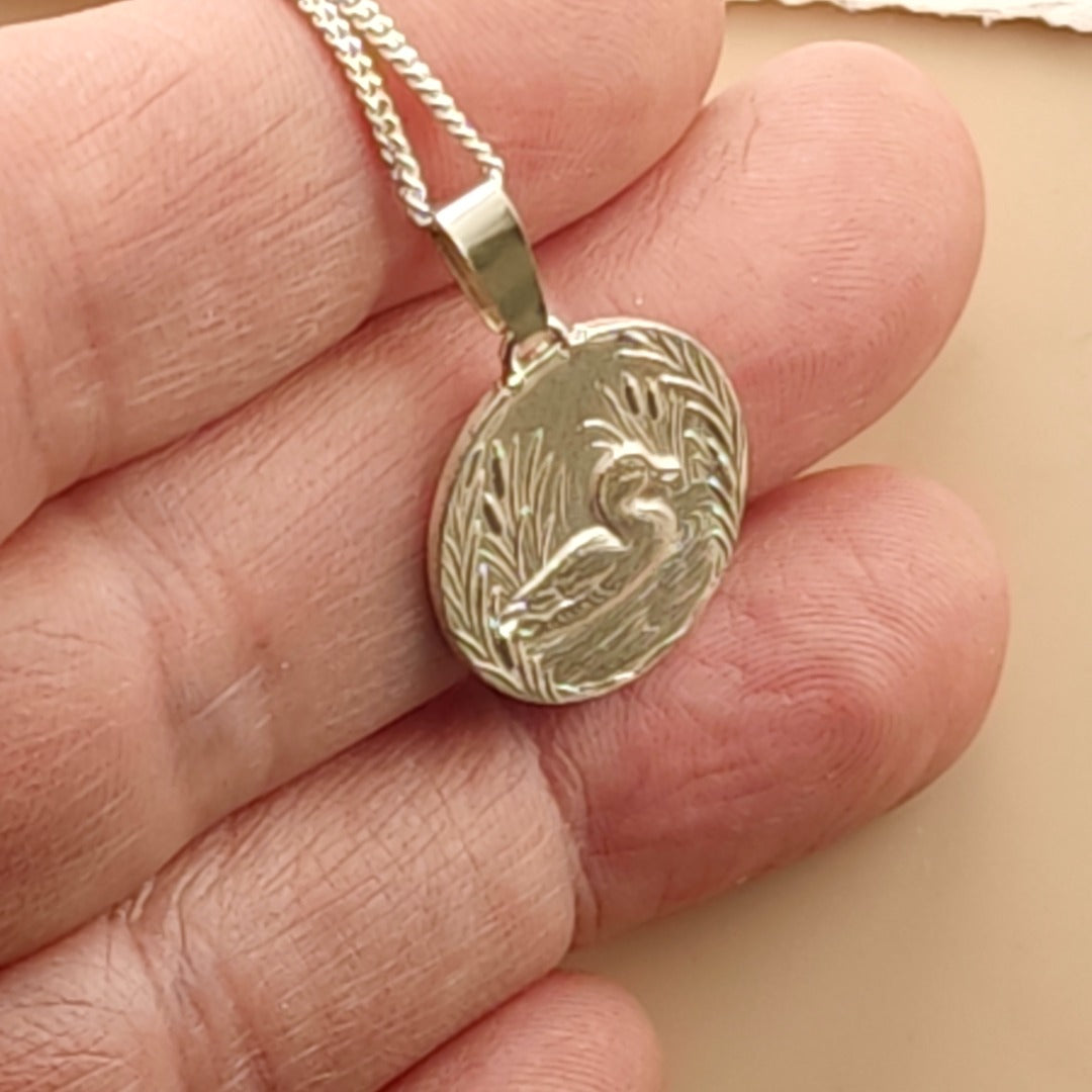 Duck Engraved Sterling Silver Coin Necklace