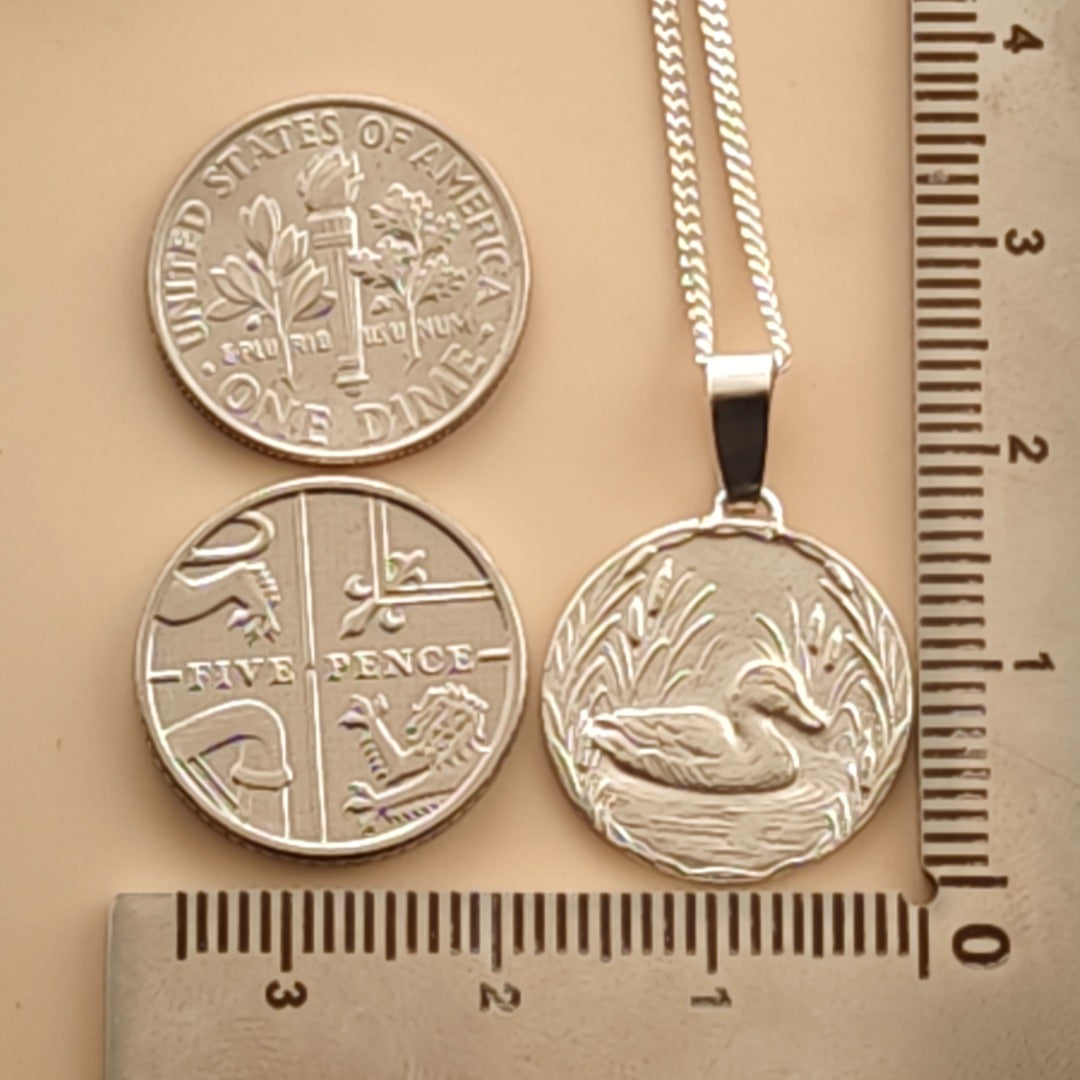 Duck Engraved Sterling Silver Coin Necklace
