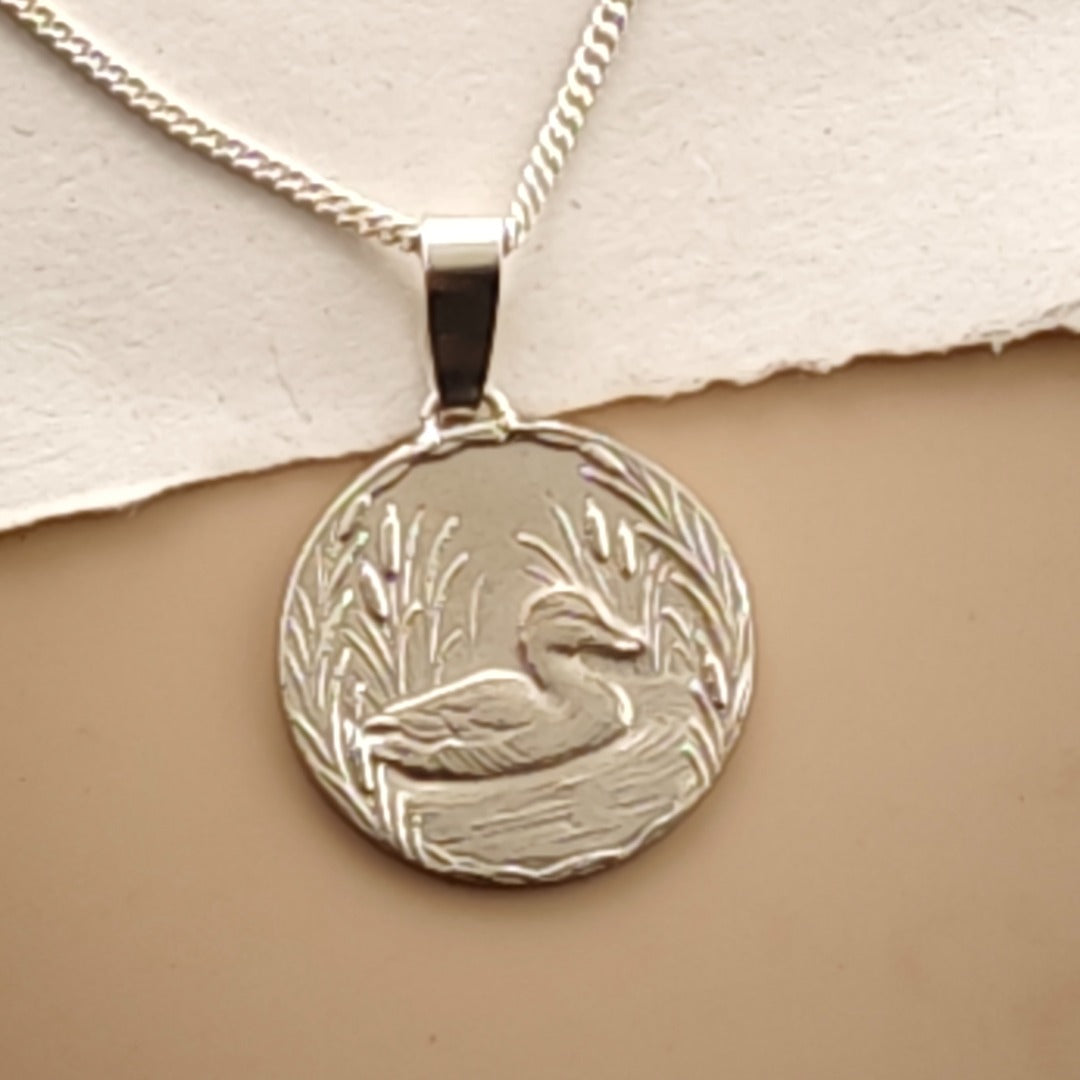 Duck Engraved Sterling Silver Coin Necklace