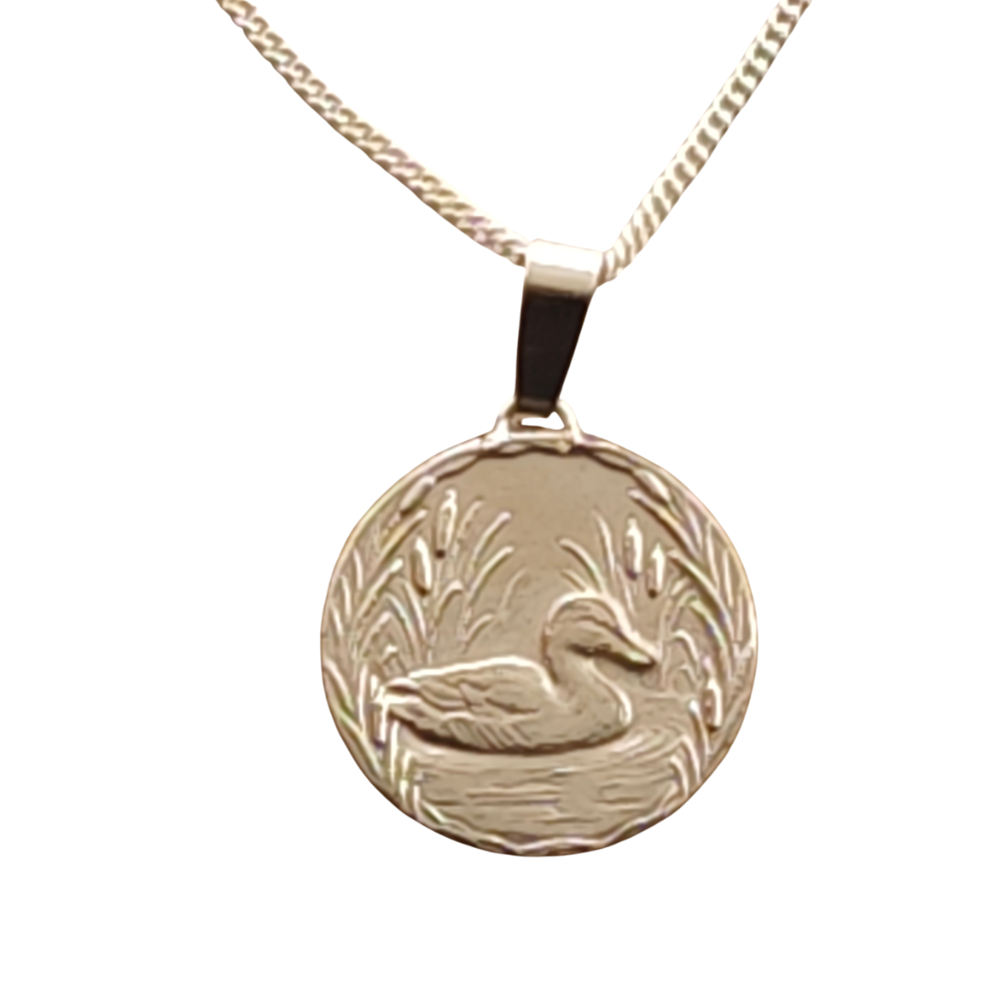 Duck Engraved Sterling Silver Coin Necklace
