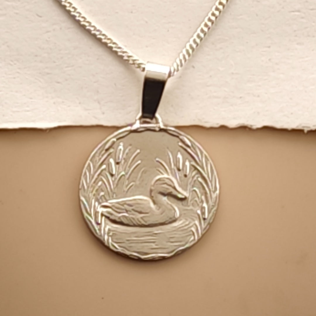 Duck Engraved Sterling Silver Coin Necklace