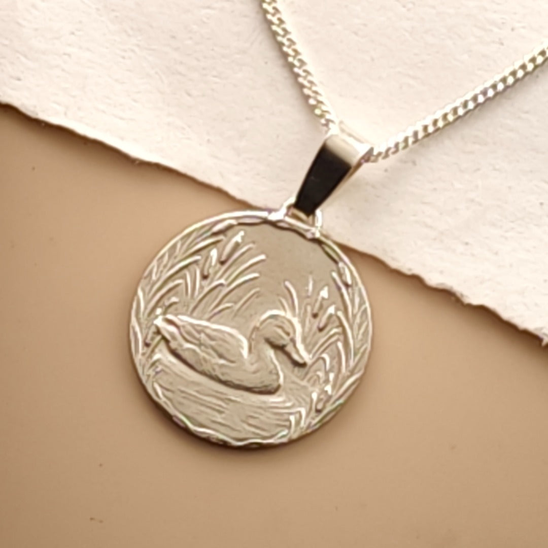 Duck Engraved Sterling Silver Coin Necklace