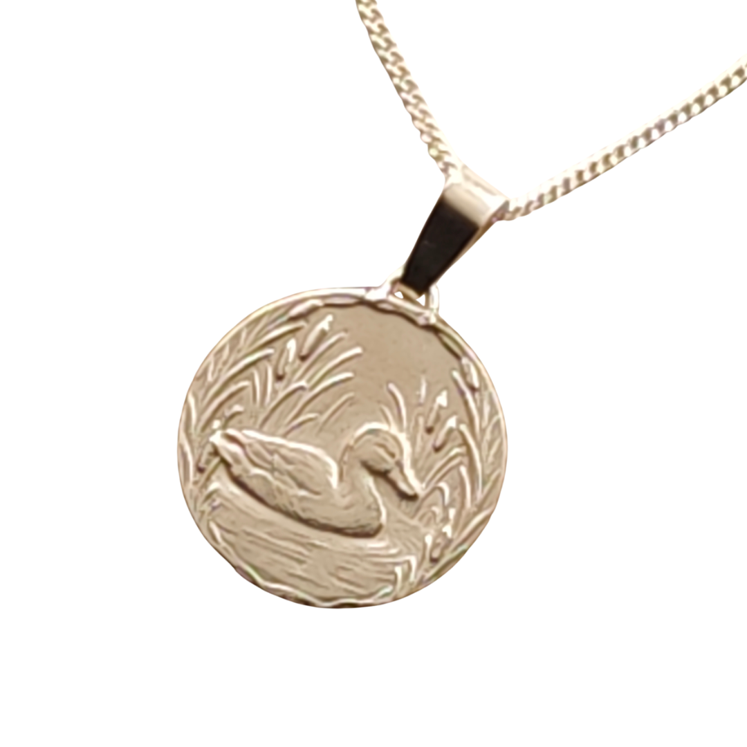 Duck Engraved Sterling Silver Coin Necklace