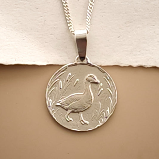 Goose Engraved Sterling Silver Coin Necklace