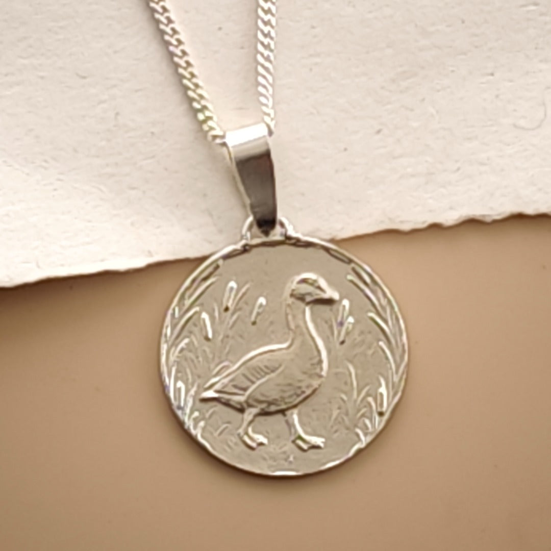 Goose Engraved Sterling Silver Coin Necklace