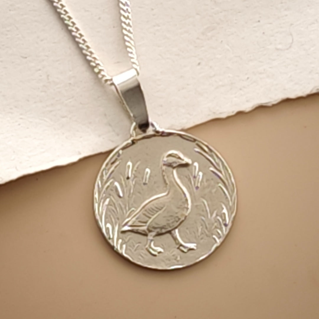 Goose Engraved Sterling Silver Coin Necklace
