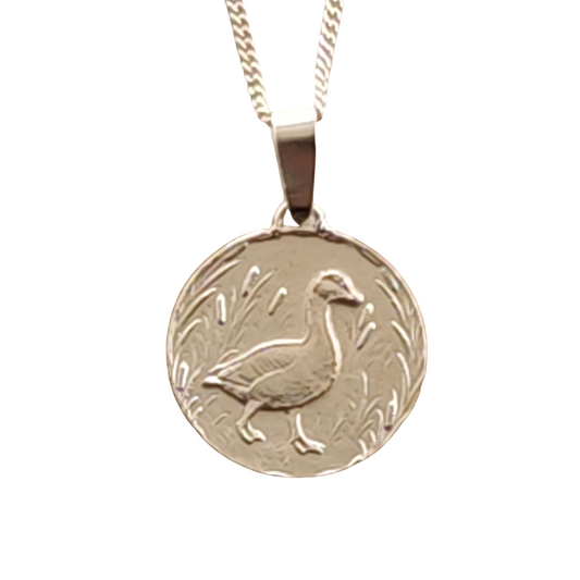 Goose Engraved Sterling Silver Coin Necklace