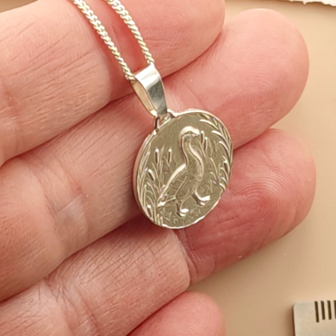 Goose Engraved Sterling Silver Coin Necklace