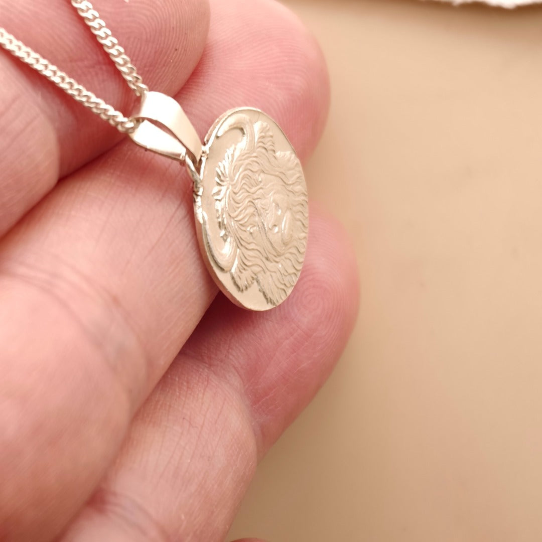 Highland Cow Engraved Sterling Silver Coin Necklace