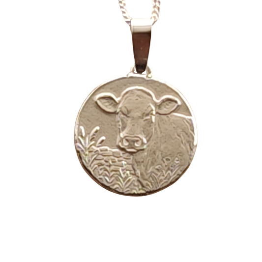Cow Engraved Sterling Silver Coin Necklace