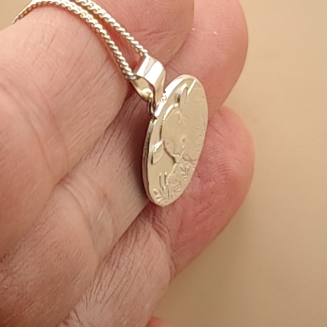 Cow Engraved Sterling Silver Coin Necklace