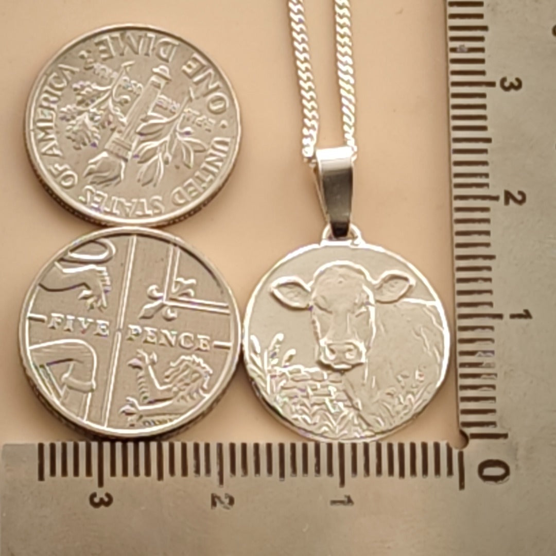 Cow Engraved Sterling Silver Coin Necklace