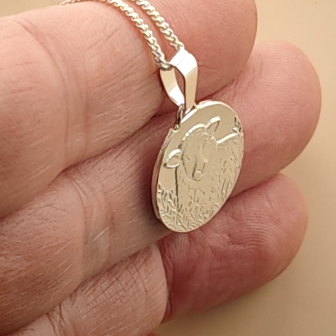 Sheep Engraved Sterling Silver Coin Necklace