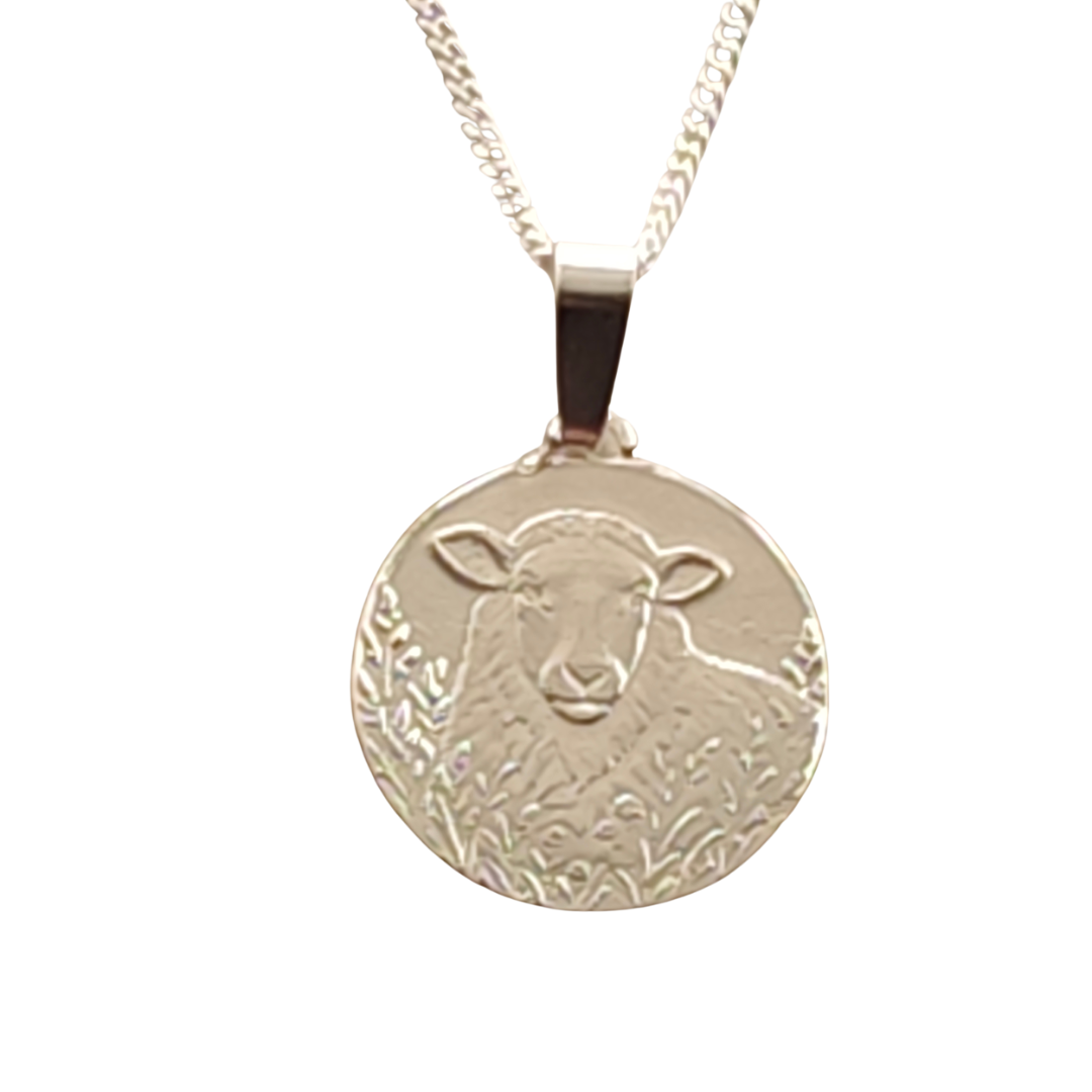 Sheep Engraved Sterling Silver Coin Necklace