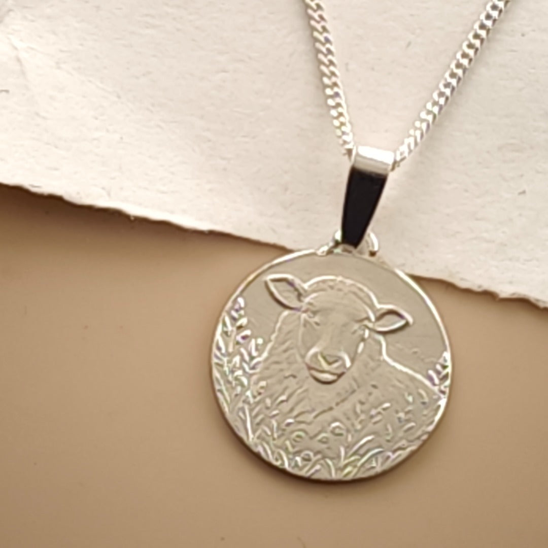 Sheep Engraved Sterling Silver Coin Necklace