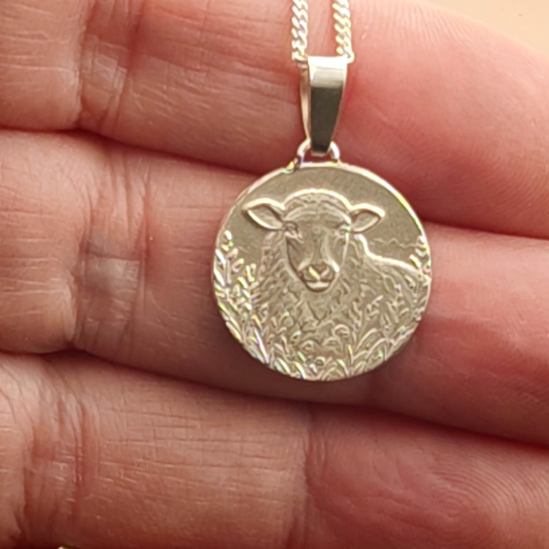Sheep Engraved Sterling Silver Coin Necklace