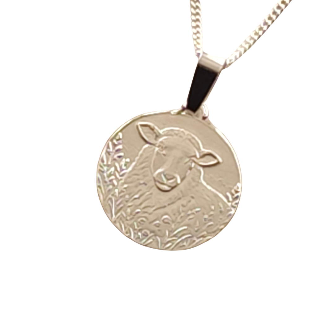 Sheep Engraved Sterling Silver Coin Necklace