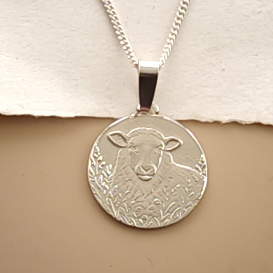 Sheep Engraved Sterling Silver Coin Necklace