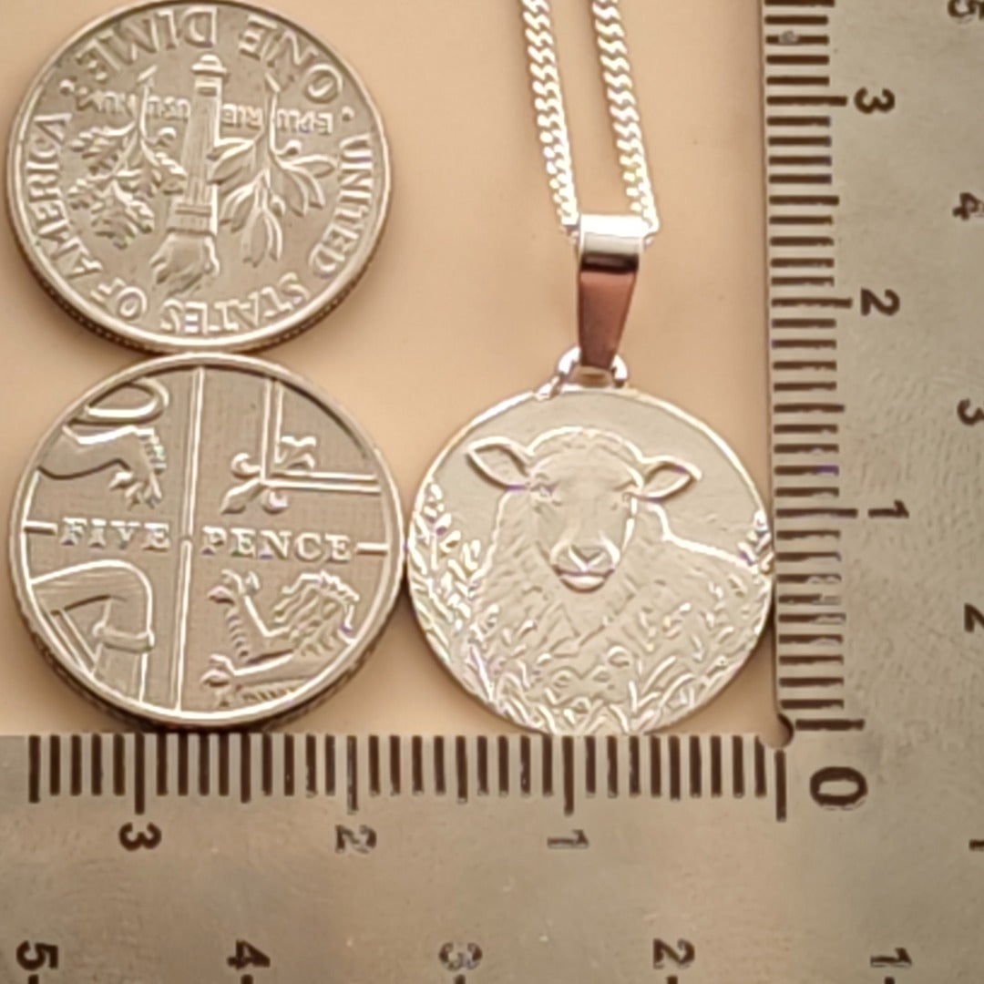 Sheep Engraved Sterling Silver Coin Necklace