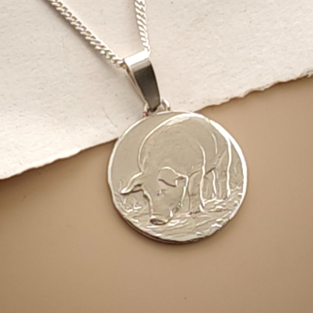 Pig Engraved Sterling Silver Coin Necklace