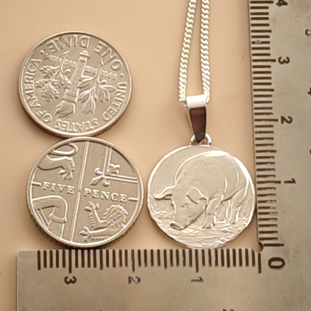 Pig Engraved Sterling Silver Coin Necklace